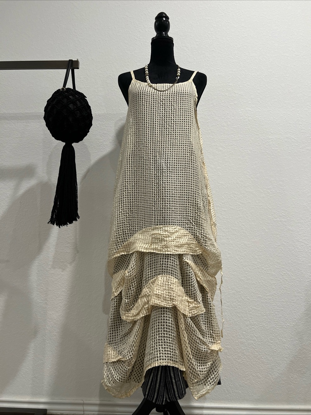 Cream Crochet Layered Maxi Dress with Spaghetti Straps